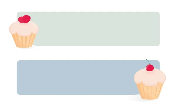 Banner-Vektor-Set mit süßen Retro-Cupcakes auf grünem und blauem Hintergrund mit Platz für Ihre eigene SMS. — Stockvektor
