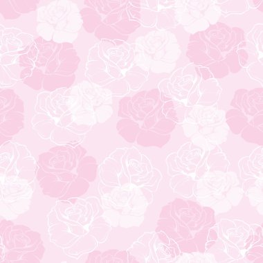 Tatlı şeker pembe arka plan üzerine pembe ve beyaz gül ile sorunsuz vektör çiçek desenli.