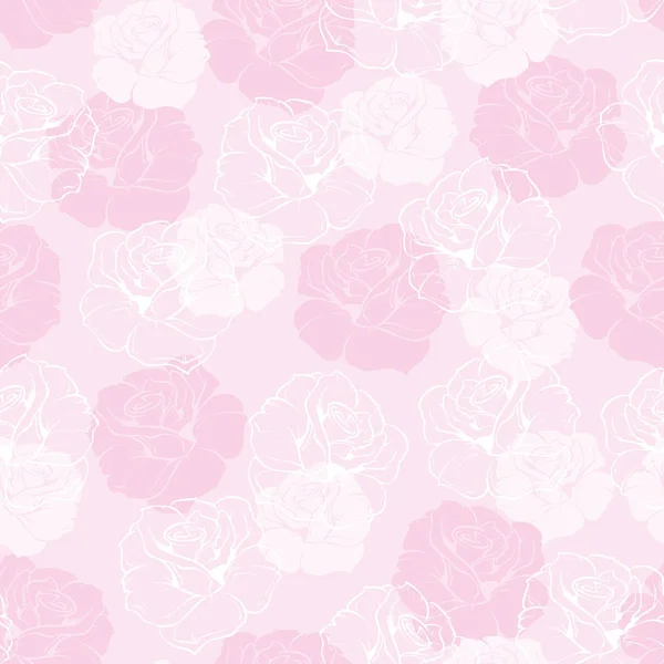 Нежный векторный цветочный узор с розовыми и белыми розами на сладком розовом фоне . — стоковый вектор