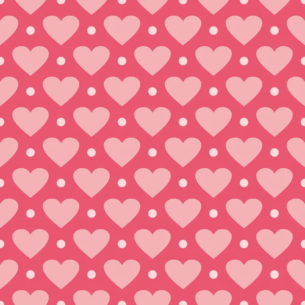 Fondo vectorial rosa con corazones y lunares. Lindo patrón sin costura — Archivo Imágenes Vectoriales