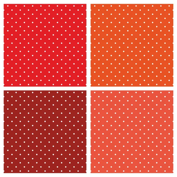 Bezešvá vektorová vzory nebo textury set s bílými puntíky na pastelové, barevné červené, oranžové, hnědé a broskvová růžové pozadí — Stockový vektor