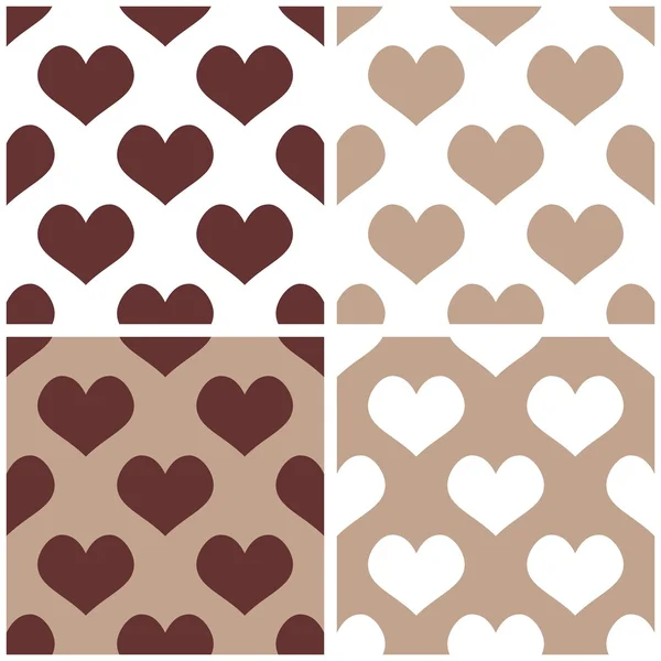Seamless vector background set with hearts. Full of love pattern for valentines desktop wallpaper or website design in white, brown and pastel beige color — Stock Vector