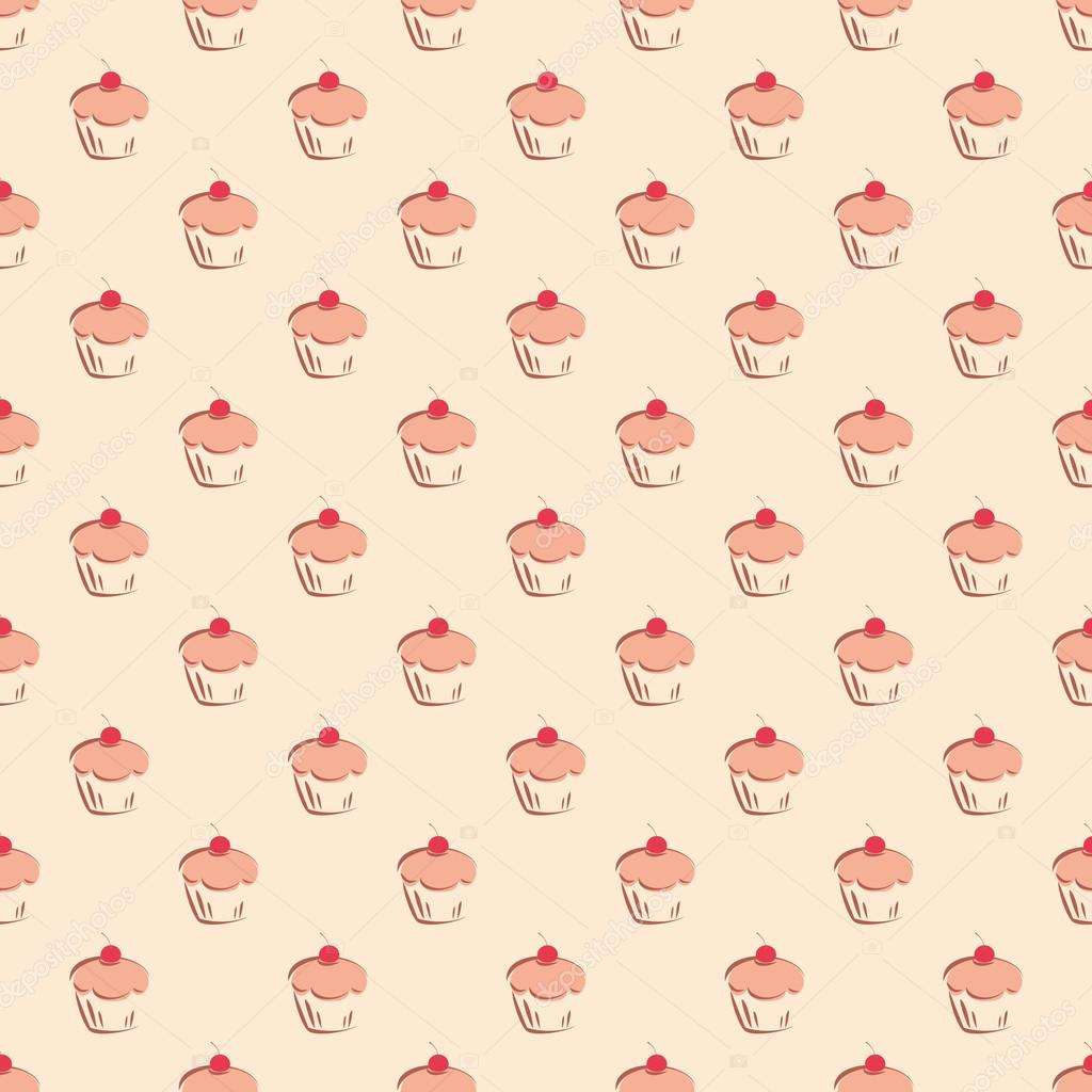 シームレスなベクター パターンまたはテクスチャ小さな桜のカップケーキ 手描きのマフィン 甘いケーキ デザート ストックベクター C Mala Ma
