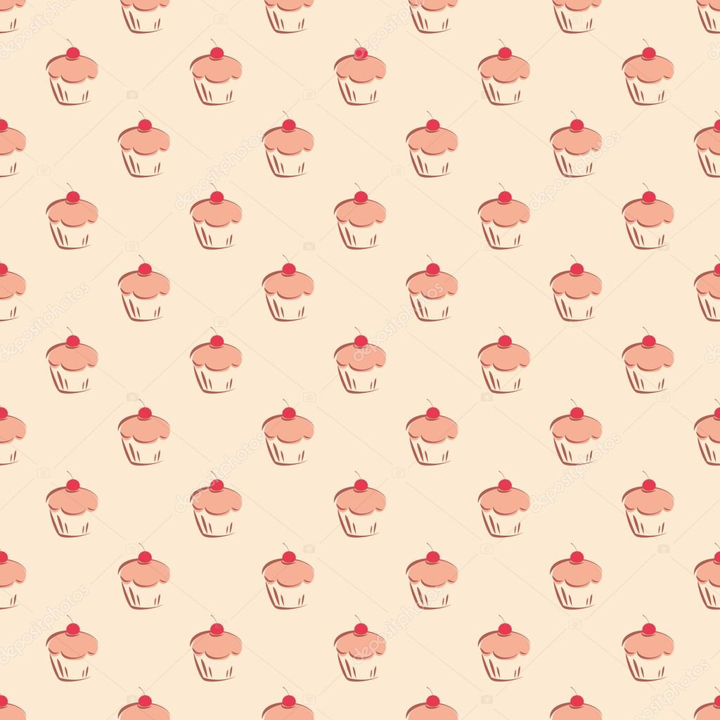 シームレスなベクター パターンまたはテクスチャ小さな桜のカップケーキ 手描きのマフィン 甘いケーキ デザート ストックベクター C Mala Ma