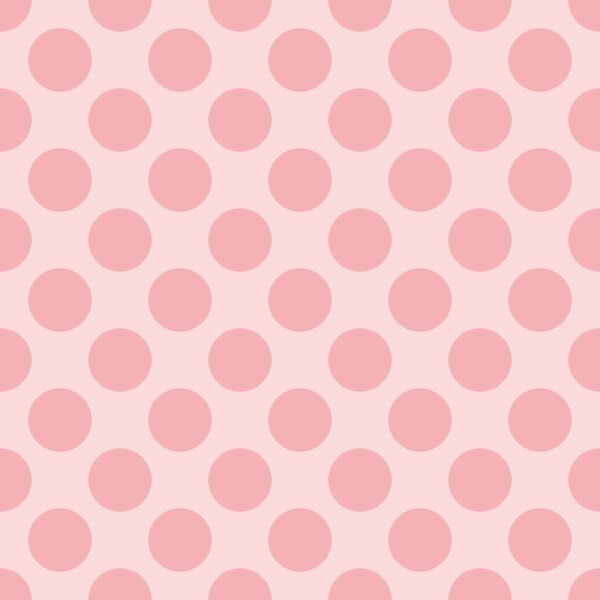Seamless vector pastel pattern with dark pink polka dots on a sweet baby pink background.