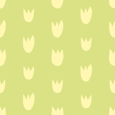 Dikişsiz vektör çiçek desenli el güneşli Sarı laleler taze bahar yeşil zemin üzerine çizilmiş..