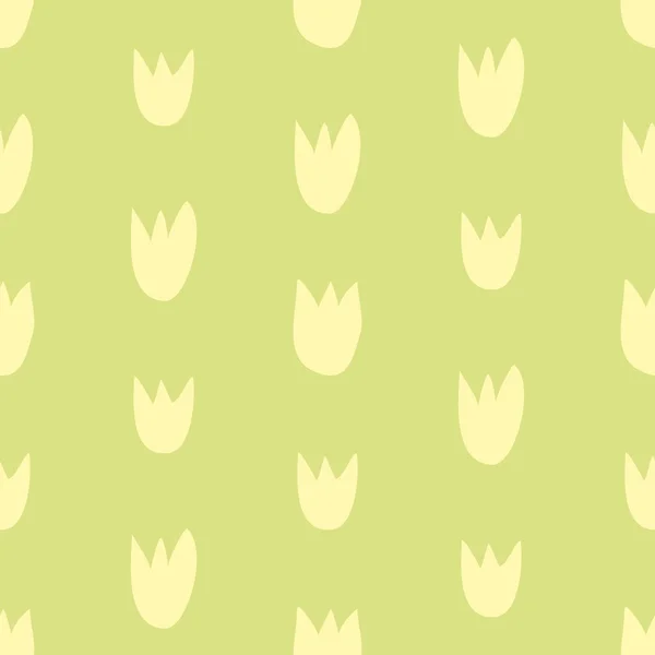 Motif floral vectoriel sans couture avec des tulipes jaunes ensoleillées dessinées à la main sur fond vert printemps frais . — Image vectorielle