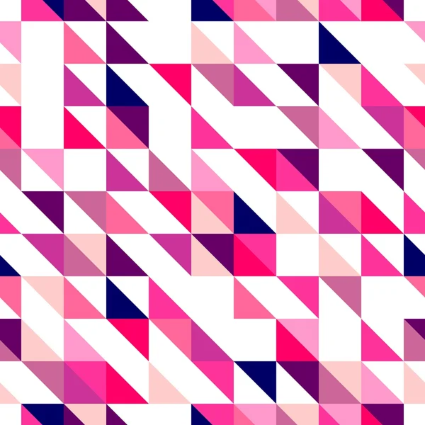 Vetor sem costura rosa, violeta e branco padrão, textura ou fundo. Formas coloridas de mosaico geométrico. Hipster design de superfície plana triângulo papel de parede com aztec chevron zigzag impressão —  Vetores de Stock