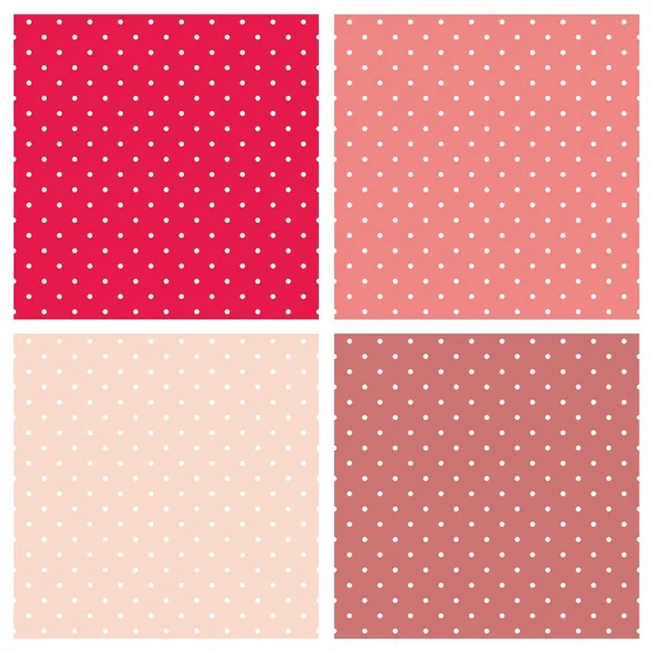 Pastel seamless vector patterns or textures set with white polka dots on sweet colorful pink, purple and red background. — Stock Vector