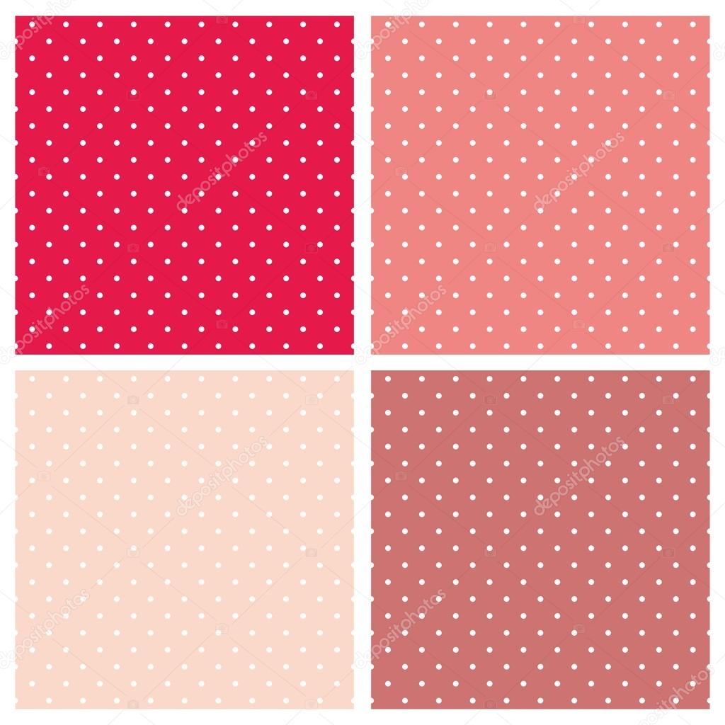 Pastel seamless vector patterns or textures set with white polka dots on sweet colorful pink, purple and red background.