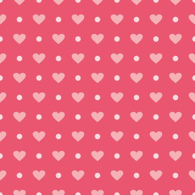 Kalpli ve benekli pembe vektör arkaplan. Sevgililer günü masaüstü duvar kâğıdı ya da sevimli web sitesi tasarımı için sevimli dikişsiz desen.