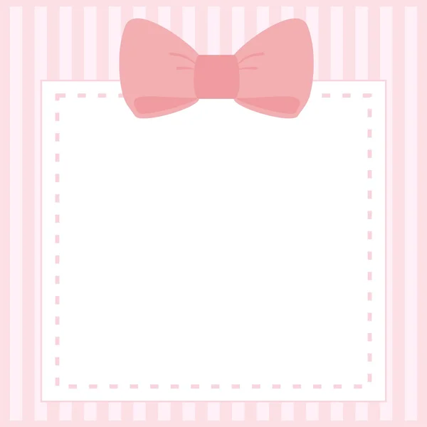 Vector card or invitation for baby shower, wedding or birthday party with stripes and sweet bow on cute pink background with white space to put your own text. — Stock Vector