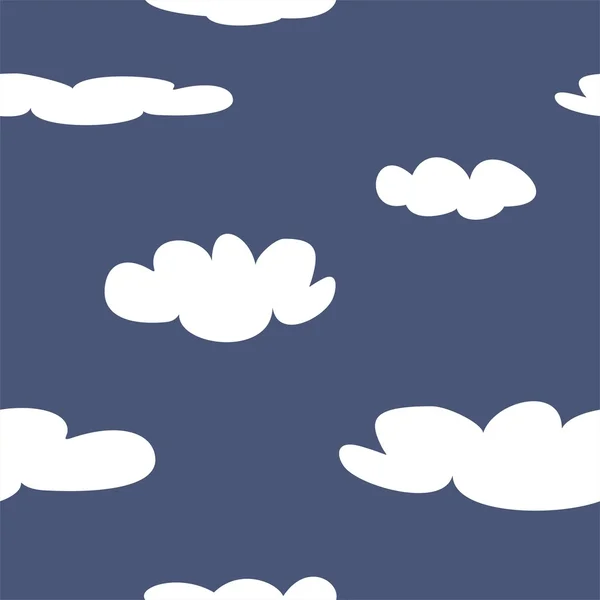 Seamless vector pattern with white clouds on blue sky background. Cloud computing concept cartoon flat design for web design, summer blog or desktop wallpaper. — Stock Vector