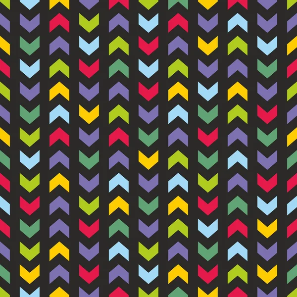 Aztec Chevron sans couture vecteur sombre motif coloré, texture ou fond avec des rayures en zigzag sur fond noir . — Image vectorielle