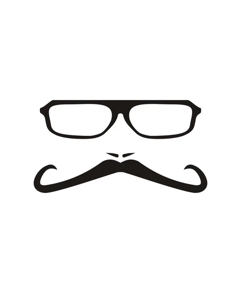 Vector men face with long mustache and huge, hipster glasses. Black american retro truck driver silhouette isolated on white background. — Stock Vector