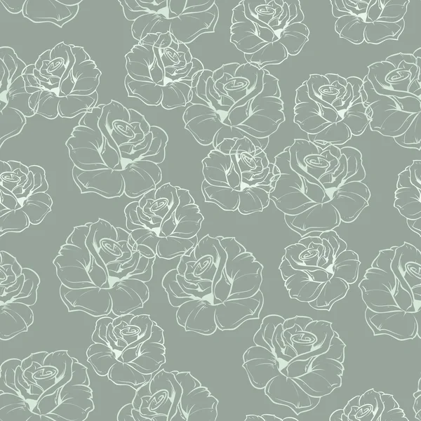 Nahtloses mintgrünes Retro-Blumenvektormuster mit weißen Rosen auf graublauem Hintergrund. schöne abstrakte Vintage-Textur mit Blumen und niedlichem Hintergrund für Webdesign oder Desktop-Hintergrund. — Stockvektor