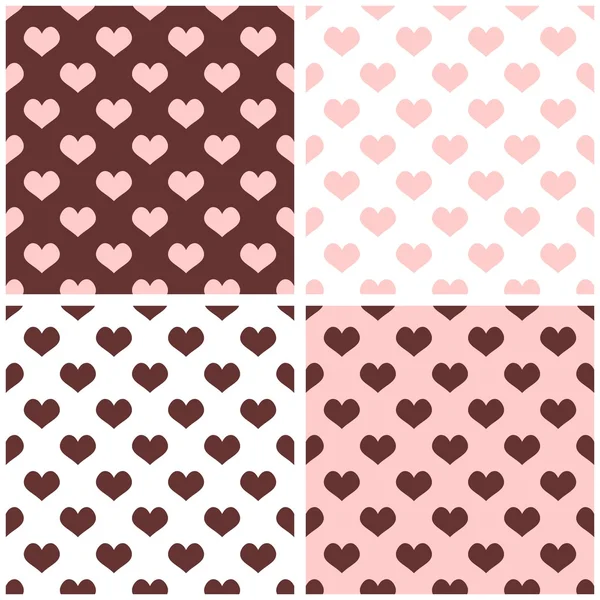 Seamless vector background set with hearts. Full of love pattern for valentines desktop wallpaper or website design in white, brown and pastel baby pink color — Stock Vector