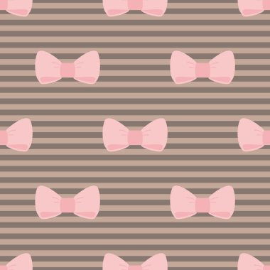 çikolata kahverengi çizgili arka plan üzerinde pastel pembe yay ile sorunsuz vektör desen. Masaüstü duvar kağıdı için şirin çocuklar arka plan veya Web sitesi tasarımı