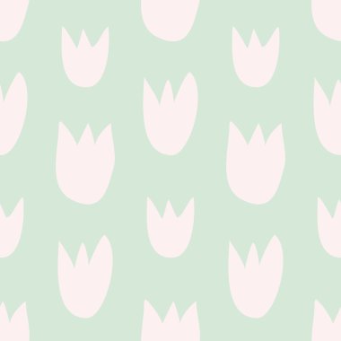 Dikişsiz vektör el ile çiçek model Pembe Laleler taze bahar yeşil zemin üzerine çizilmiş. çiçek ve şirin çocuklar arka plan güzel soyut vintage doku.