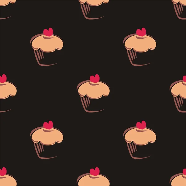 Motif vectoriel, texture ou fond sans couture avec cupcakes muffins sucrés sur fond chocolat brun foncé ou noir . — Image vectorielle