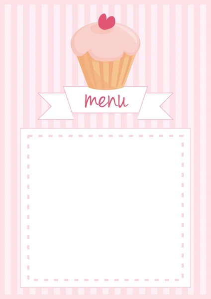 Dulce cupcake retro vector en patrón vintage rosa o stipes textura de fondo con espacio en blanco para su propio mensaje de texto. Botón, carta de menú del restaurante, lista o invitación . — Vector de stock