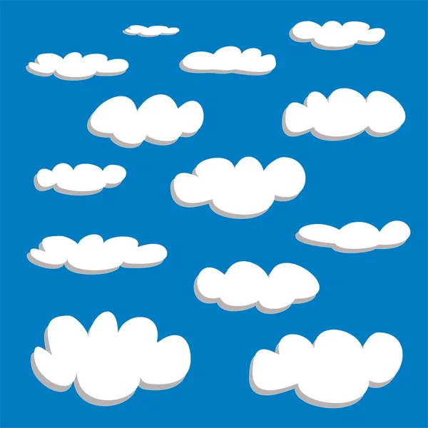 Nubes blancas en el cielo azul vector de fondo conjunto. Concepto de computación en nube caricatura o colección de voz de burbujas para diseño plano y uso en redes sociales o ilustración — Vector de stock