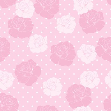 pembe ve beyaz gül ve lekeli tatlı bebek pembe arka plan üzerinde sorunsuz vektör çiçek desenli.