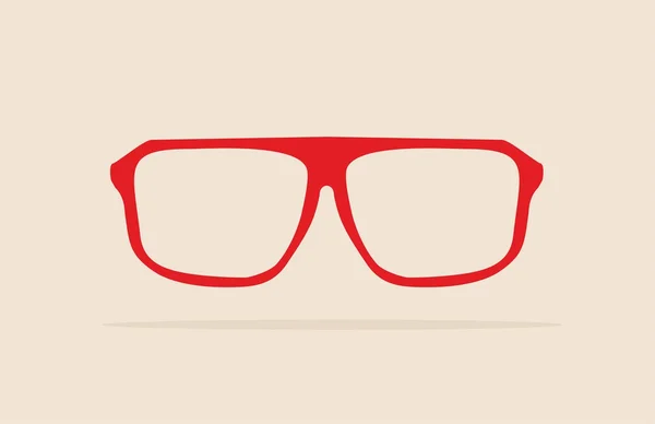 Gafas de vector nerd rojas con soporte grueso ilustración retro hipster aislado sobre fondo beige. Médico enorme ojo gafas shilouette. Signo de inteligencia, hipster, profesor o profesor — Vector de stock
