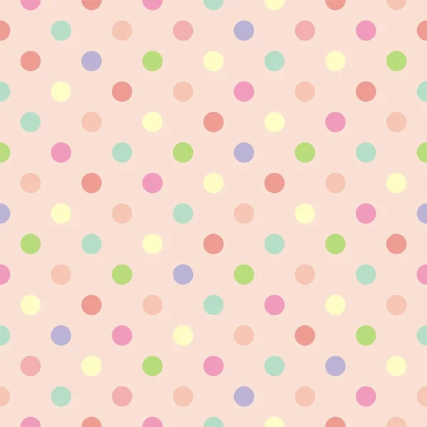 Colorful vector background with polka dots on baby pink background - retro seamless pattern or tile texture — Stock Vector