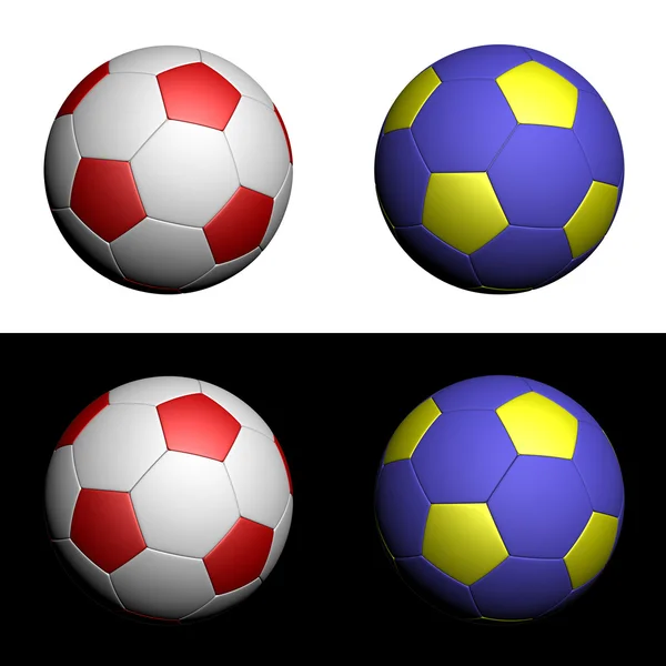 Bola de futebol campeonato de futebol com cores nacionais da Polônia e Ucrânia branco, vermelho, amarelo e azul isolado no fundo branco e preto . — Fotografia de Stock