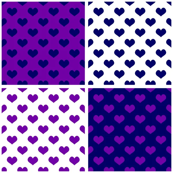 Seamless blue vector tile background set with hearts. Full of love pattern for valentines desktop wallpaper or website design in white, dark navy blue and pastel purple violet color — Stock Vector