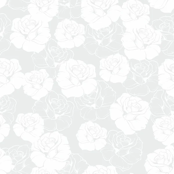 Seamless grey and white floral vector pattern with classic white roses on grey tile background. — Stock Vector