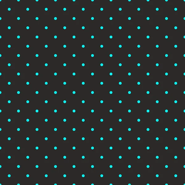 Tile vector pattern with retro mint green or blue polka dots on black background — Stock Vector