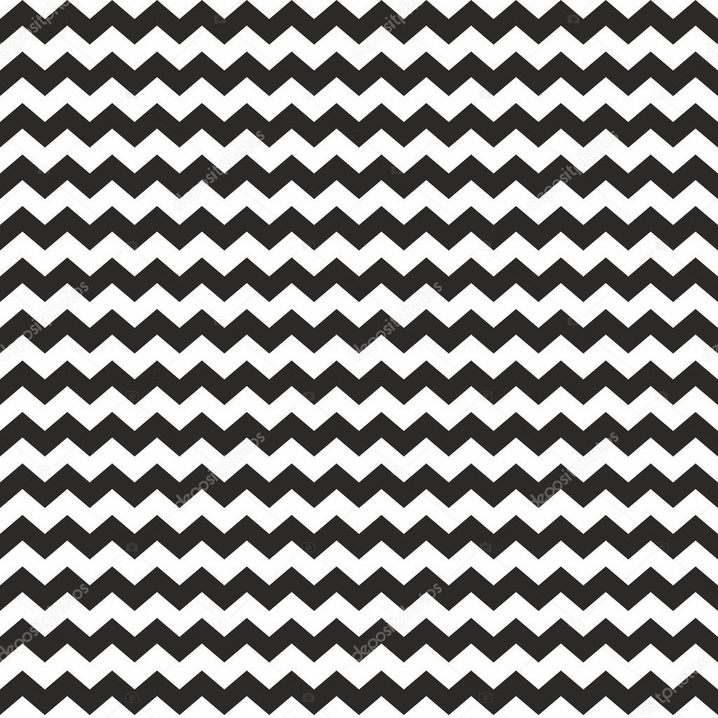 Zig zag tile vector chevron wrapping seamless black and white pattern or background with stripes.