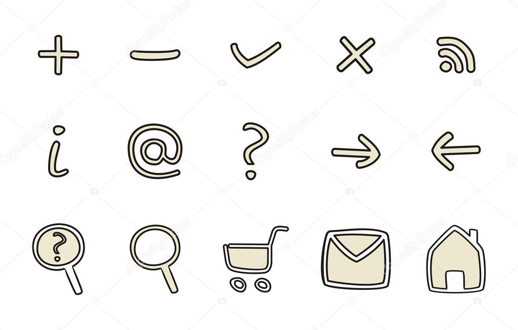 Doodle vector icon hand drawn set. Web tools symbols or sign set isolated on white background