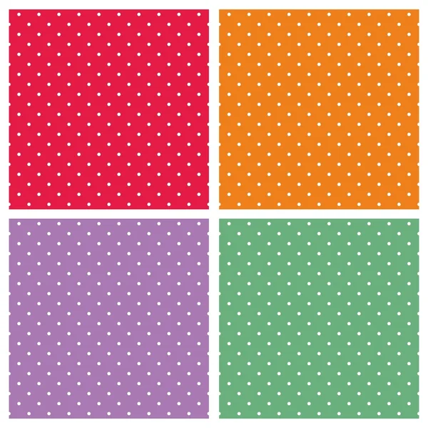 Vector set met zoete tegel patronen met witte polka dots op pastel, kleurrijke zomer achtergrond — Stockvector