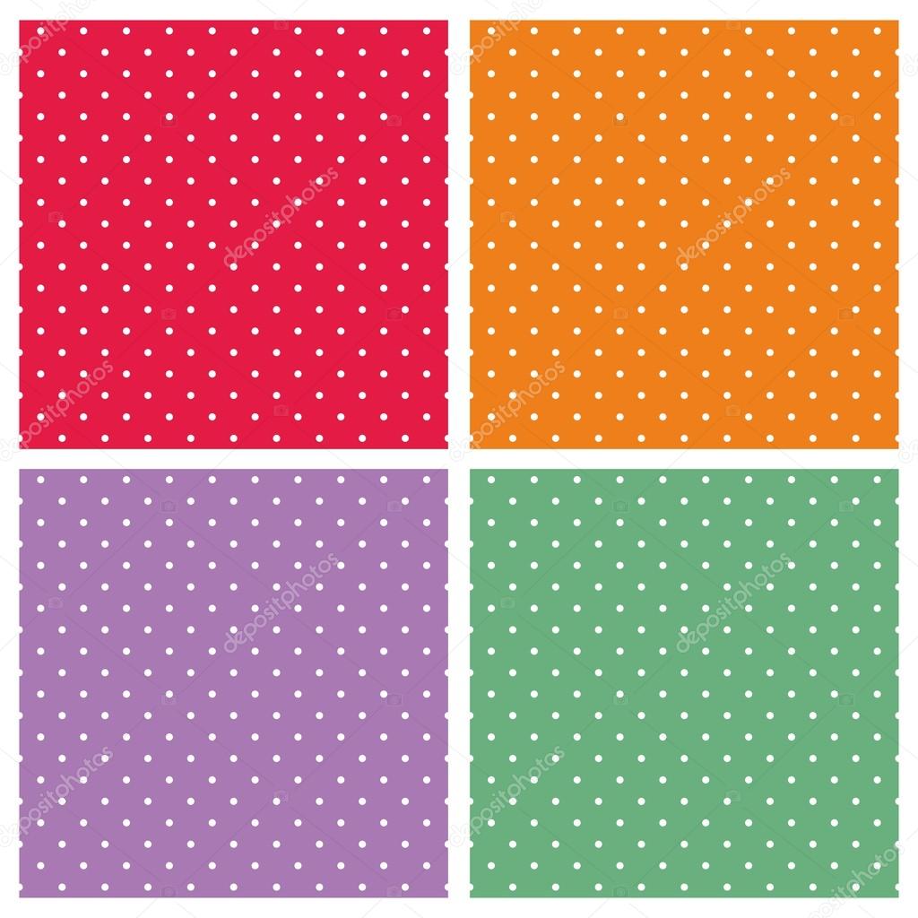 Vector set with sweet tile patterns with white polka dots on pastel, colorful summer background