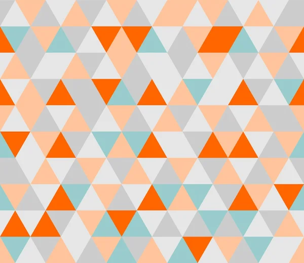 灰色、オレンジ、ピンク、ミント緑の三角形幾何学的なモザイク パターンまたはタイルのシームレスなベクトルの背景壁紙 — ストックベクタ