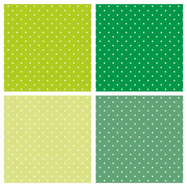 Groene tegel achtergrond vector set met naadloze witte polka-dots patronen of texturen. — Stockvector