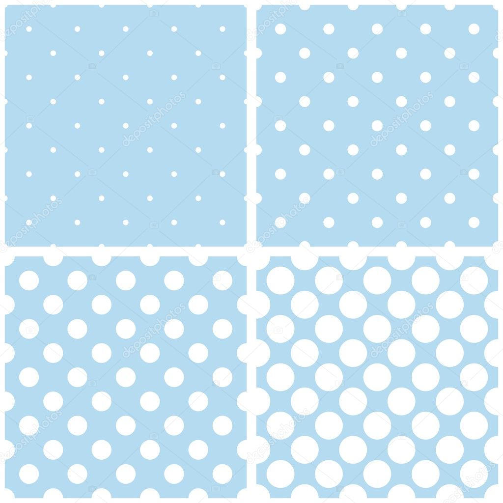Tile vector pattern set with white polka dots on a pastel baby blue background.