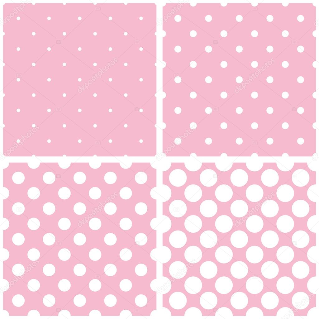 Seamless vector pattern set or tile background collection with white polka dots on a pastel pink background.