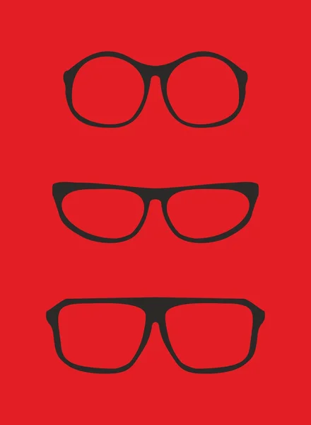 Red nerd glasses for professor or secretary with thick holder - retro hipster vector illustration isolated on red background. — Stock Vector