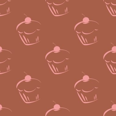 vektör desen pembe kek veya tatlı kiraz kek üzerine kahverengi zemin döşeme.