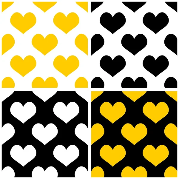 Carrelage vecteur jaune, fond noir et blanc serti de coeurs . — Image vectorielle