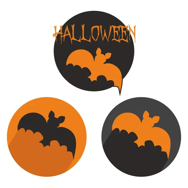 Halloween vector button set with bat. Orange and black sign illustration isolated on white background. — Stock Vector