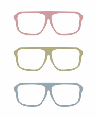 Beyaz arka plan üzerinde izole pembe, yeşil ve mavi tutucu nesne ile renkli vector gözlüklü ayarla.