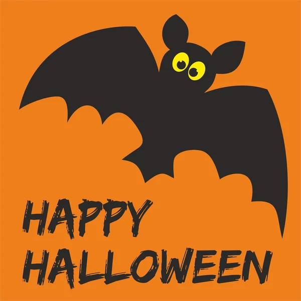 Happy Halloween Party-Karte mit Fledermaus und handgezeichneten Vektorwünschen — Stockvektor