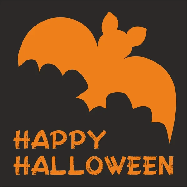 Fröhliche Halloween-Party-Vektorkarte mit Fledermaus und handgezeichneten Wünschen — Stockvektor