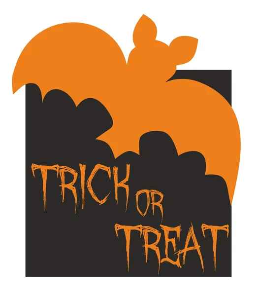 Trick or treat vector card with bat. Orange and black party sign — Stock Vector