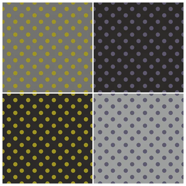 Tile vector dark pattern set with colorful violet and green polka dots on black and grey background — Stock Vector